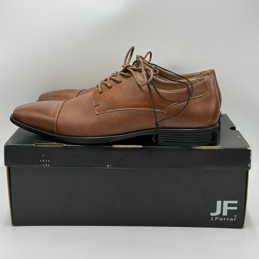 NIB J. Ferrar Brody Cognac Faux Leather Cap Toe Oxford Dress Shoes Mens Size 11 - Picture 1 of 12